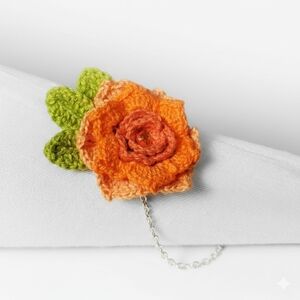 Bracelet 7.5" Corsage Orange Dahlia Flower Lobster Clasp Silver Handmade Crochet
